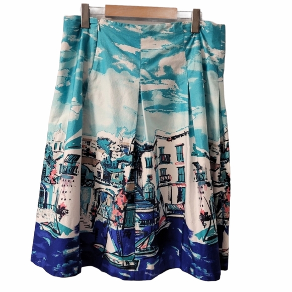 Watercolor Med Lenght A Line  Landscape Skirt Sz 10 - Picture 1 of 8